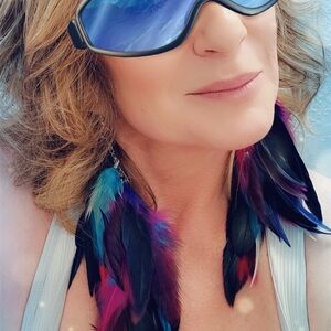 Stylish Feather Earrings with Blue and Black Accents